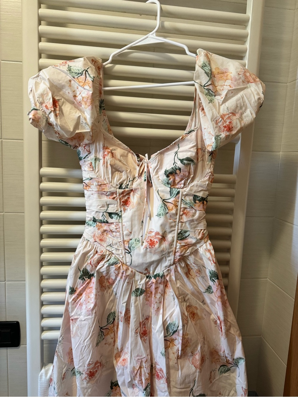 House of CB Lulabell Blush Pink Floral Puff-Sleeve Midi Dress